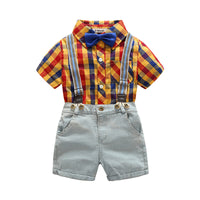Load image into Gallery viewer, 2 Pieces Set Kid Boys Checked Shirts And Solid Color Rompers Wholesale 22042545
