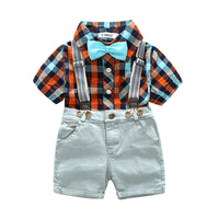 Load image into Gallery viewer, 2 Pieces Set Kid Boys Checked Shirts And Solid Color Rompers Wholesale 22042545
