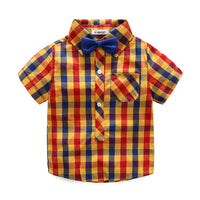 Load image into Gallery viewer, 2 Pieces Set Kid Boys Checked Shirts And Solid Color Rompers Wholesale 22042545
