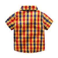 Load image into Gallery viewer, 2 Pieces Set Kid Boys Checked Shirts And Solid Color Rompers Wholesale 22042545
