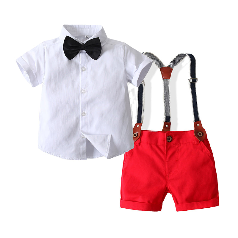 2 Pieces Set Baby Boys Solid Color Bow Shirts And Shorts Suits Wholesale 22042565