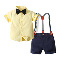Load image into Gallery viewer, 2 Pieces Set Baby Boys Solid Color Bow Shirts And Shorts Suits Wholesale 22042565
