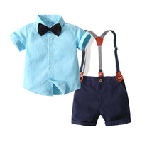 Load image into Gallery viewer, 2 Pieces Set Baby Boys Solid Color Bow Shirts And Shorts Suits Wholesale 22042565
