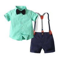 Load image into Gallery viewer, 2 Pieces Set Baby Boys Solid Color Bow Shirts And Shorts Suits Wholesale 22042565
