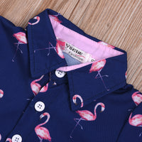Load image into Gallery viewer, 2 Pieces Set Baby Kid Boys Flamingo Print Shirts And Solid Color Shorts Wholesale 22042581
