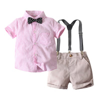 Load image into Gallery viewer, 2 Pieces Set Baby Boys Striped Bow Shirts And Solid Color Rompers Wholesale 22042582
