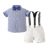 Load image into Gallery viewer, 2 Pieces Set Baby Boys Striped Bow Shirts And Solid Color Rompers Wholesale 22042582
