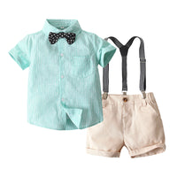 Load image into Gallery viewer, 2 Pieces Set Baby Boys Striped Bow Shirts And Solid Color Rompers Wholesale 22042582
