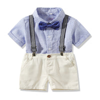 Load image into Gallery viewer, 2 Pieces Set Baby Boys Striped Bow Shirts And Solid Color Rompers Wholesale 22042582
