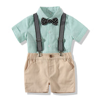 Load image into Gallery viewer, 2 Pieces Set Baby Boys Striped Bow Shirts And Solid Color Rompers Wholesale 22042582
