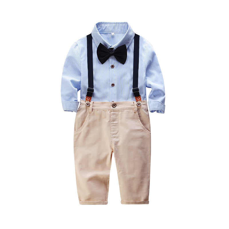 2 Pieces Set Baby Kid Boys Birthday Striped Bow Shirts And Solid Color Jumpsuits Wholesale 22042585