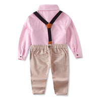 Load image into Gallery viewer, 2 Pieces Set Baby Kid Boys Birthday Striped Bow Shirts And Solid Color Jumpsuits Wholesale 22042585
