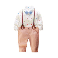 Load image into Gallery viewer, 2 Pieces Set Baby Kid Boys Birthday Car Bow Print Shirts And Solid Color Jumpsuits Wholesale 22042586

