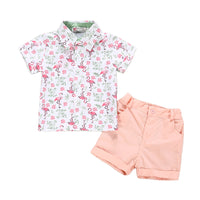 Load image into Gallery viewer, 2 Pieces Set Baby Kid Boys Flower Flamingo Print Shirts And Solid Color Shorts Wholesale 22042587
