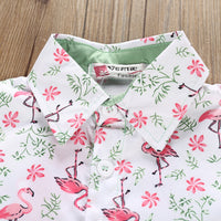 Load image into Gallery viewer, 2 Pieces Set Baby Kid Boys Flower Flamingo Print Shirts And Solid Color Shorts Wholesale 22042587
