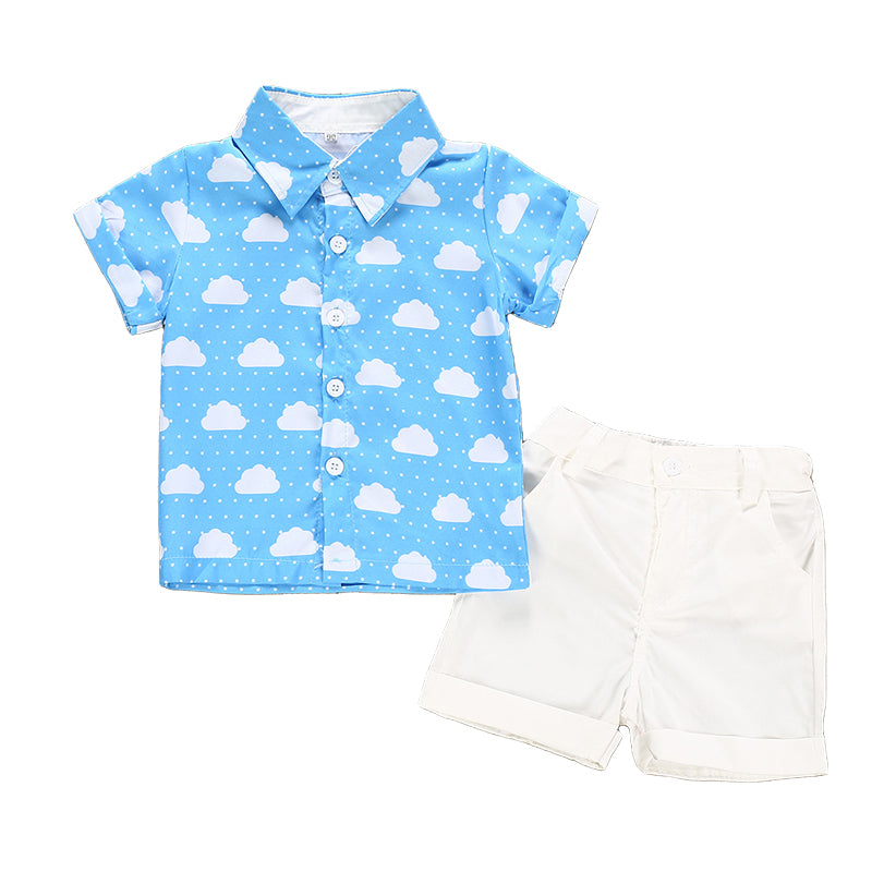 2 Pieces Set Baby Kid Boys Polka dots Print Shirts And Solid Color Shorts Wholesale 22042590