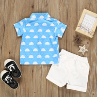 Load image into Gallery viewer, 2 Pieces Set Baby Kid Boys Polka dots Print Shirts And Solid Color Shorts Wholesale 22042590
