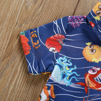 Load image into Gallery viewer, 2 Pieces Set Baby Kid Boys Animals Print Shirts And Solid Color Shorts Wholesale 22042591
