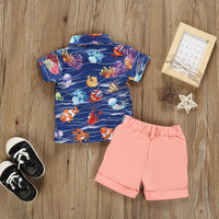 Load image into Gallery viewer, 2 Pieces Set Baby Kid Boys Animals Print Shirts And Solid Color Shorts Wholesale 22042591
