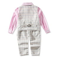 Load image into Gallery viewer, 3 Pieces Set Baby Kid Boys Dressy Birthday Party Solid Color Bow Shirts And Checked Vests Waistcoats And Pants Wholesale 22042596
