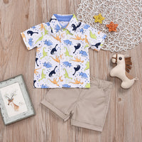 Load image into Gallery viewer, 2 Pieces Set Baby Kid Boys Dinosaur Print Shirts And Solid Color Shorts Wholesale 22042597
