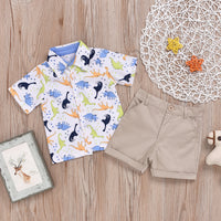 Load image into Gallery viewer, 2 Pieces Set Baby Kid Boys Dinosaur Print Shirts And Solid Color Shorts Wholesale 22042597
