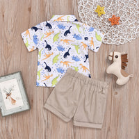 Load image into Gallery viewer, 2 Pieces Set Baby Kid Boys Dinosaur Print Shirts And Solid Color Shorts Wholesale 22042597
