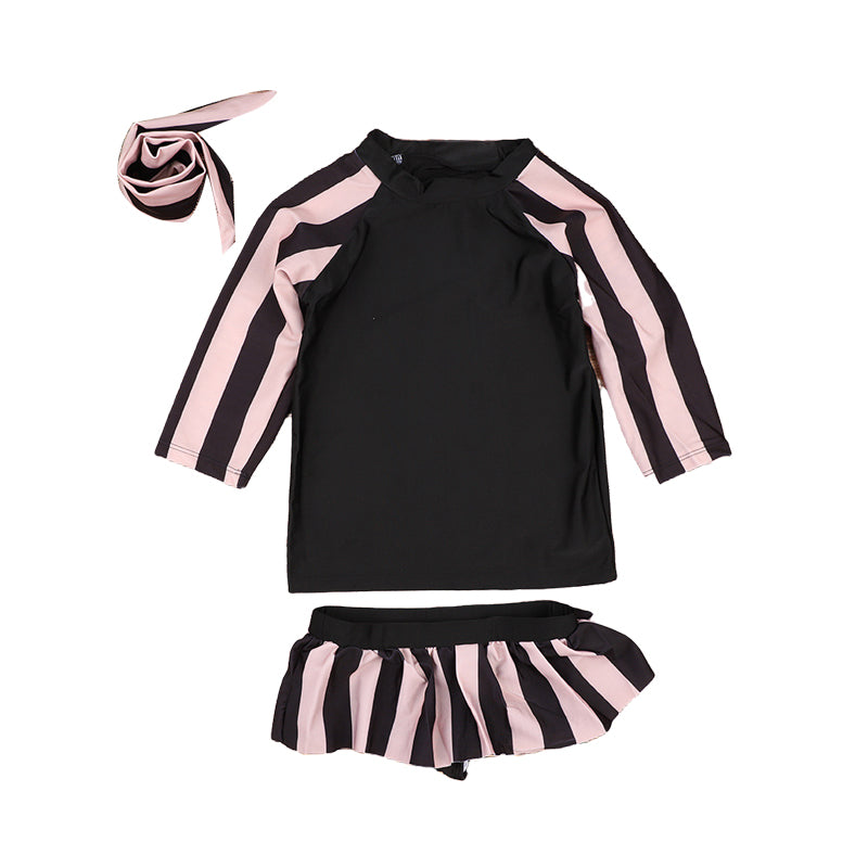 2 Pieces Set Kid Girls Beach Striped Tops Swimwears And Shorts Wholesale 22042907