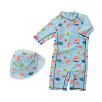 Load image into Gallery viewer, 2 Pieces Set Kid Boys Beach Animals Cartoon Print Jumpsuits And Swimwears Hats Wholesale 22042911
