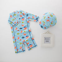 Load image into Gallery viewer, 2 Pieces Set Kid Boys Beach Animals Cartoon Print Jumpsuits And Swimwears Hats Wholesale 22042911

