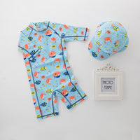 Load image into Gallery viewer, 2 Pieces Set Kid Boys Beach Animals Cartoon Print Jumpsuits And Swimwears Hats Wholesale 22042911
