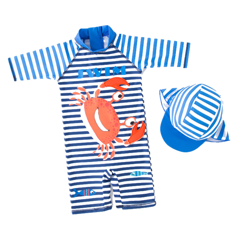 Kid Boys Striped Letters Color-blocking Cartoon Print Beach Jumpsuits Swimwears Wholesale 22042916