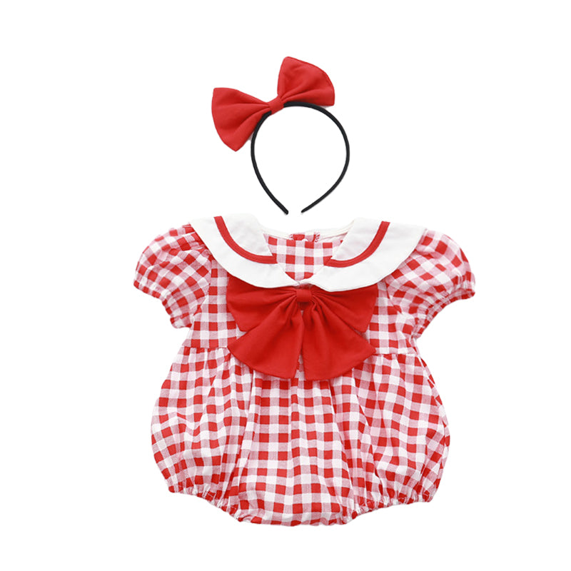 Baby Kid Girls Checked Bow Rompers And Dresses Wholesale 220429171
