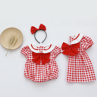 Load image into Gallery viewer, Baby Kid Girls Checked Bow Rompers And Dresses Wholesale 220429171
