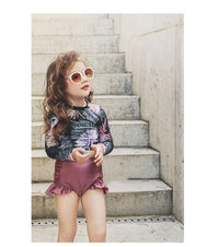 Load image into Gallery viewer, 3 Pieces Set Baby Kid Girls Beach Letters Flower Print Tops And Plant Shorts And Hats Swimwears Wholesale 22042918
