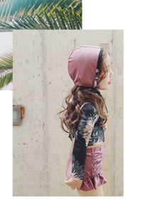 Load image into Gallery viewer, 3 Pieces Set Baby Kid Girls Beach Letters Flower Print Tops And Plant Shorts And Hats Swimwears Wholesale 22042918
