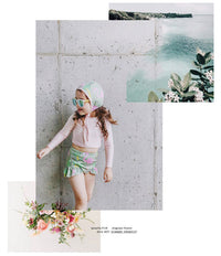 Load image into Gallery viewer, 3 Pieces Set Baby Kid Girls Beach Letters Flower Print Tops And Plant Shorts And Hats Swimwears Wholesale 22042918
