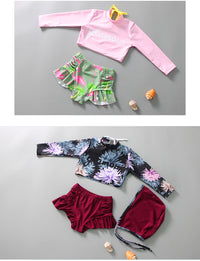 Load image into Gallery viewer, 3 Pieces Set Baby Kid Girls Beach Letters Flower Print Tops And Plant Shorts And Hats Swimwears Wholesale 22042918
