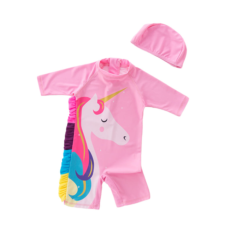 Kid Girls Unicorn Print Beach Jumpsuits Swimwears Wholesale 22042920