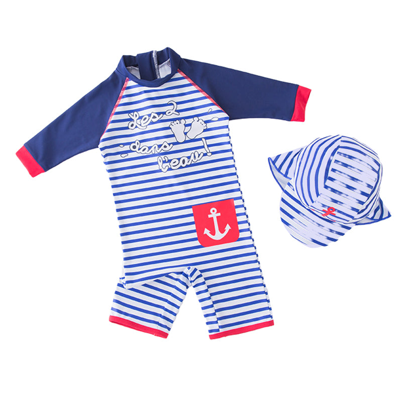 Kid Boys Striped Letters Color-blocking Print Beach Jumpsuits Swimwears Wholesale 22042923