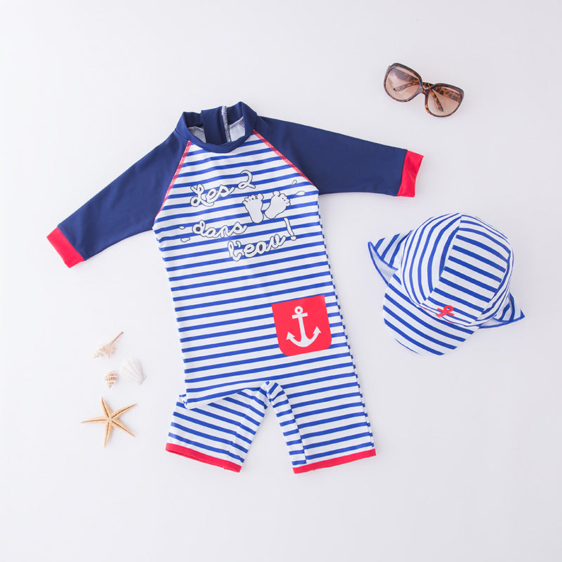 Kid Boys Striped Letters Color-blocking Print Beach Jumpsuits Swimwears Wholesale 22042923