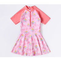 Load image into Gallery viewer, Baby Kid Big Kid Girls Letters Color-blocking Cartoon Print Beach Swimwears Dresses Wholesale 220429243
