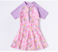 Load image into Gallery viewer, Baby Kid Big Kid Girls Letters Color-blocking Cartoon Print Beach Swimwears Dresses Wholesale 220429243
