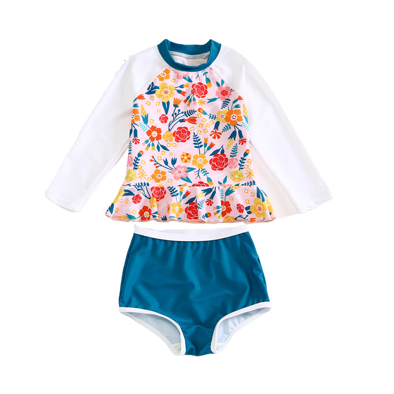 2 Pieces Set Baby Kid Girls Beach Flower Print Tops And Solid Color Shorts Wholesale 220429256