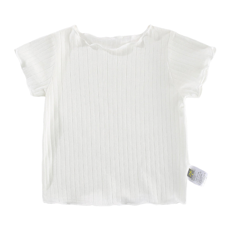 Baby Girls Solid Color Muslin&Ribbed Tops Wholesale 220429488