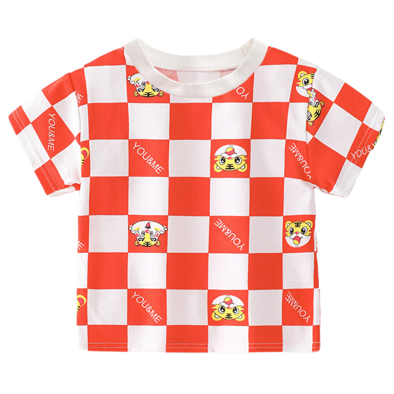 Baby Kid Boys Letters Checked Animals Cartoon Print T-Shirts Wholesale 220429543