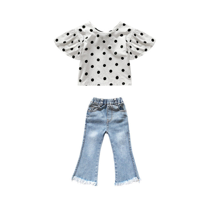2 Pieces Set Baby Kid Girls Polka dots T-Shirts And Pants Wholesale 22042967