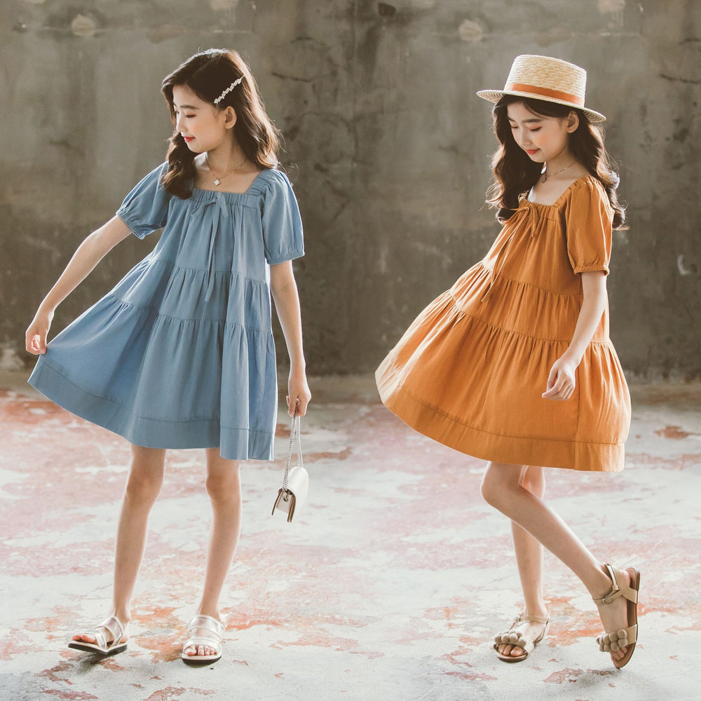 Kid Big Kid Girls Solid Color Dresses Wholesale 22042971