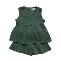 Load image into Gallery viewer, 2 Pieces Set Baby Kid Girls Solid Color Tops And Shorts Wholesale 22042997
