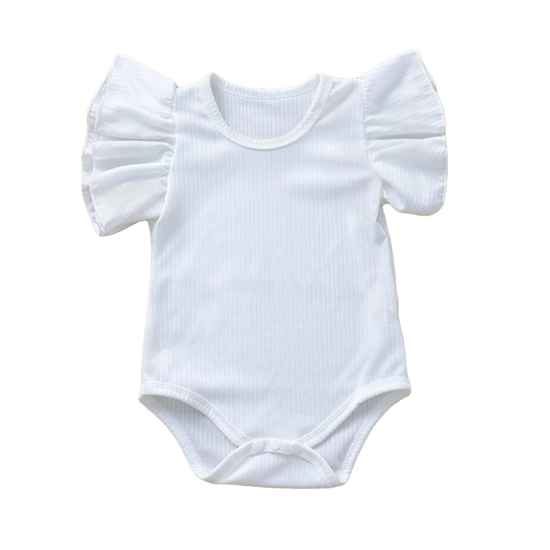 Baby Girls Solid Color Muslin&Ribbed Rompers Wholesale 22050506